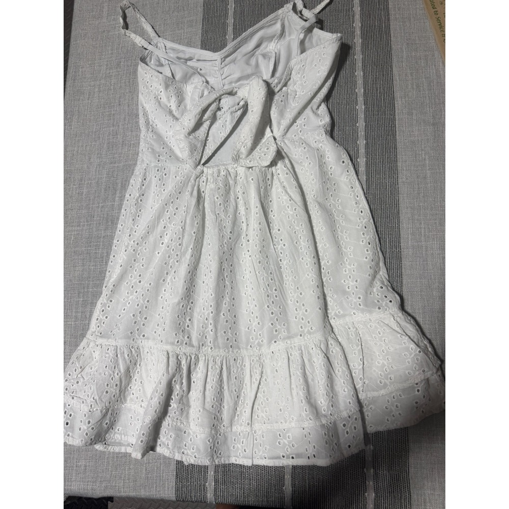 Hollister Womens White Eyelet Mini Dress XS Regular Sleeveless Tie Back Summer - Picture 7 of 7